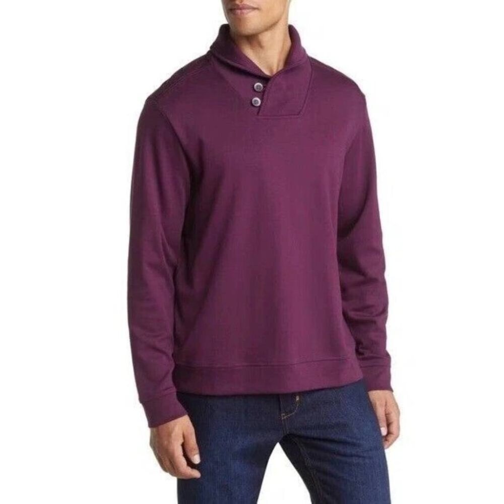Tommy Bahama Martinique Shawl Collar Pullover Sweatshirt Rum Berry Cotton